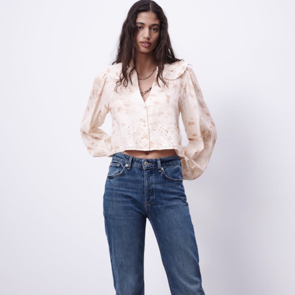 Zara Ecru Tie Dye Crop Top NWT 0881/018